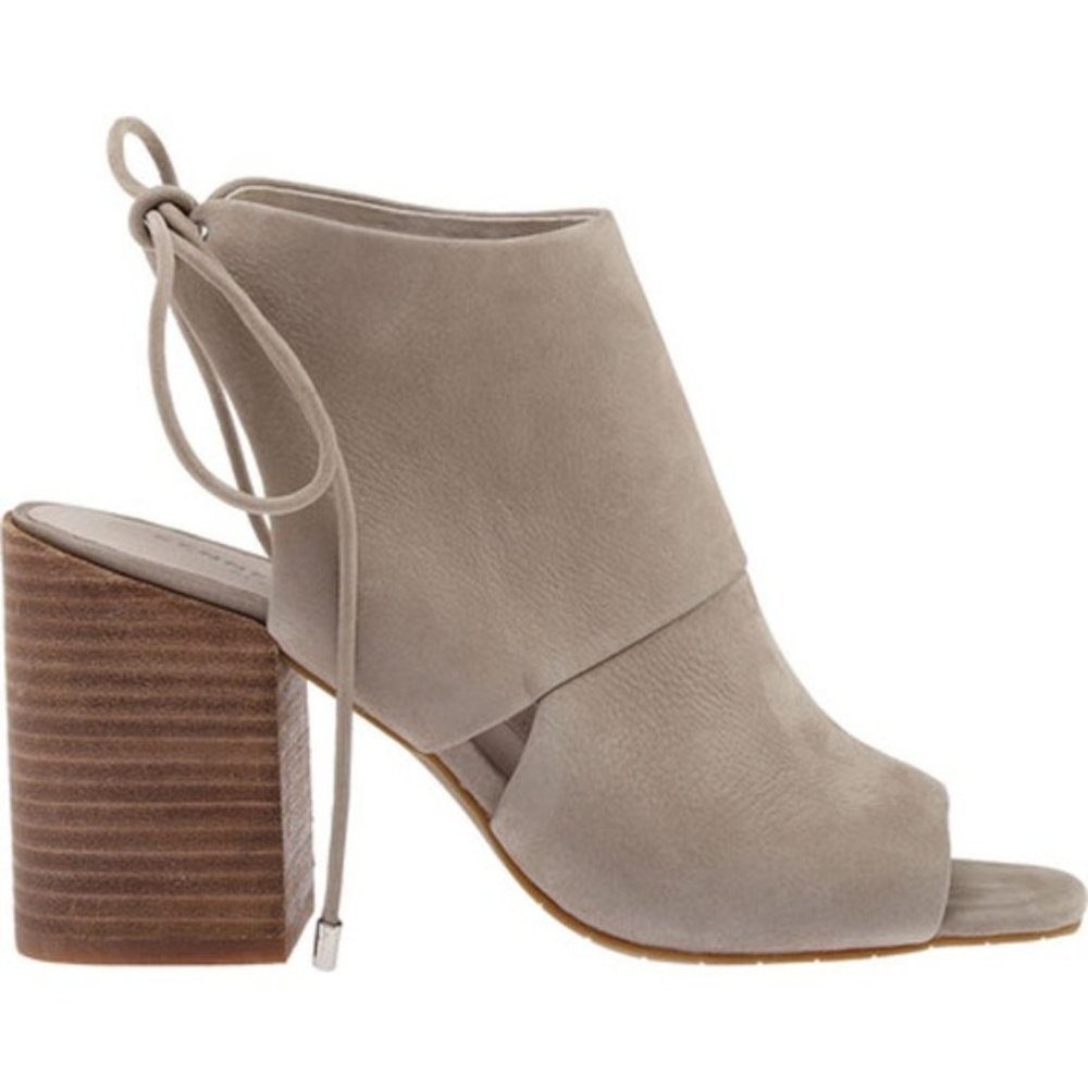New Kenneth Cole New York Katarina Nubuck Taupe Grey Leather Open-Toe Bootie - Picture 2 of 12